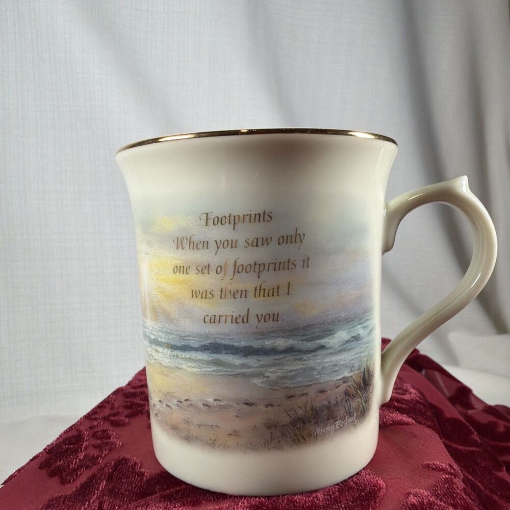 Vintage 1998 Lenox Footprints Collector Mug Nicky Boehme Porcelain 24K Gold Trim